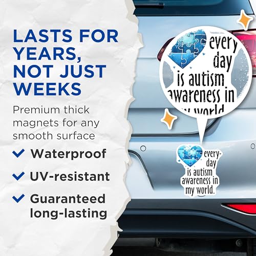 (2 Pack) Autism Awareness Magnets - Autism Awareness Decoration - 5" On Longest Side - for Cars, Fridges, Toolboxes - Made in USA -