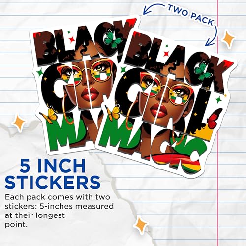 (2 Pack) Black Girl Magic Stickers - Inspirational Art - Positive Affirmation Decals - 5" On Longest Side - Sticks to Smooth Flat Surfaces - Made in USA - BMCS7360