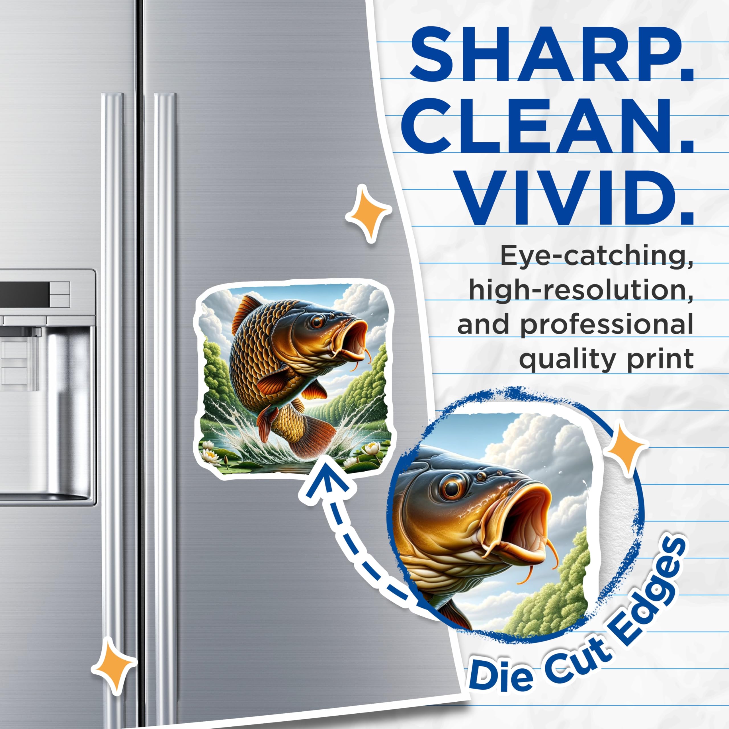 (2 Pack) Leaping Carp Magnets - Freshwater Fish Art - Fishing Enthusiast Decor - Refrigerator Display - 5 Inches On Longest Side - Thick Durable Magnet - Made in USA - MAG22137