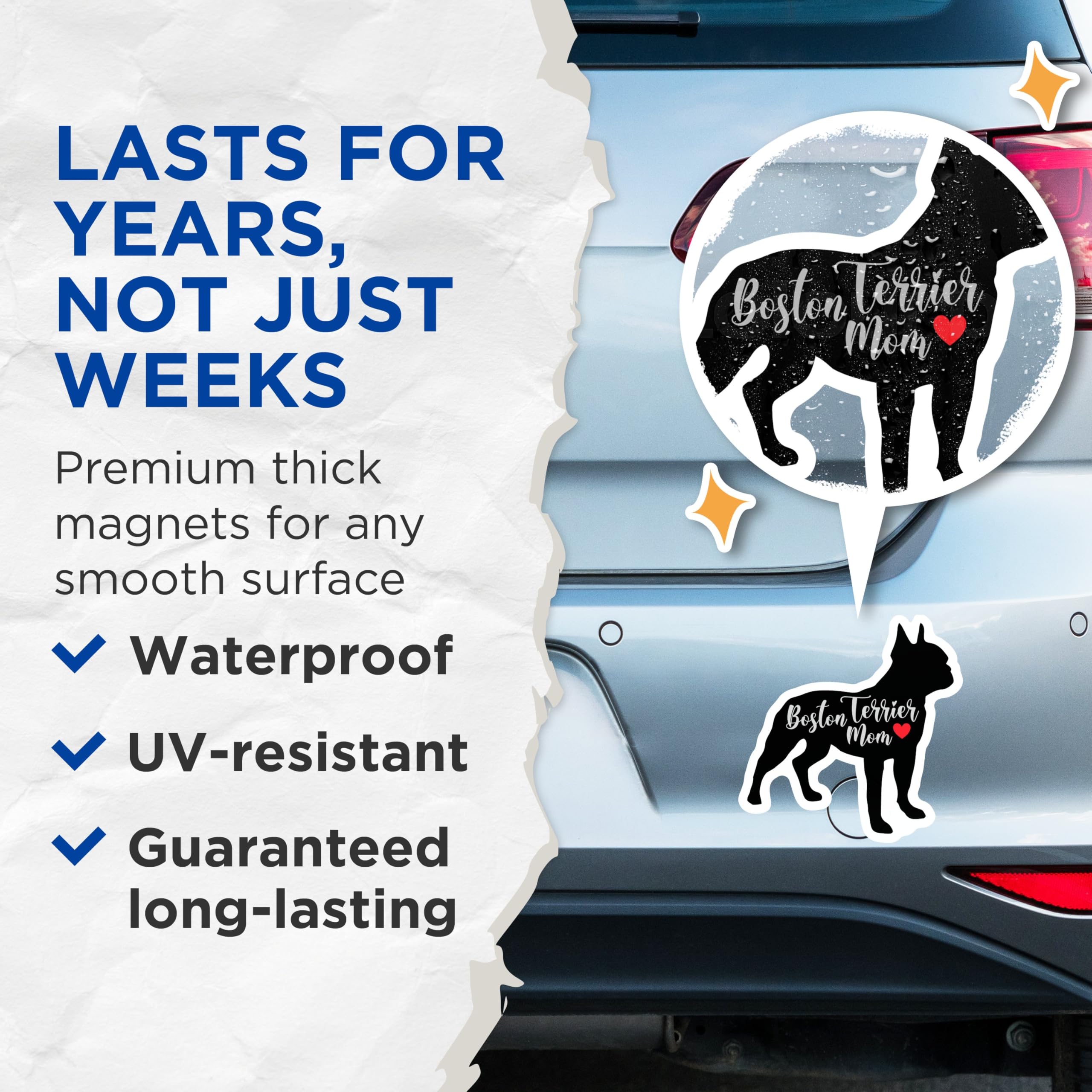 (2 Packs) Boston Terrier Mom Magnets - Boston Terrier Dog Breed Dog Mom Dad Magnets - 5 Inches On Longest Side - Premium Magnet - for Fridges, Toolboxes, Cars - Made in USA - MAG2444