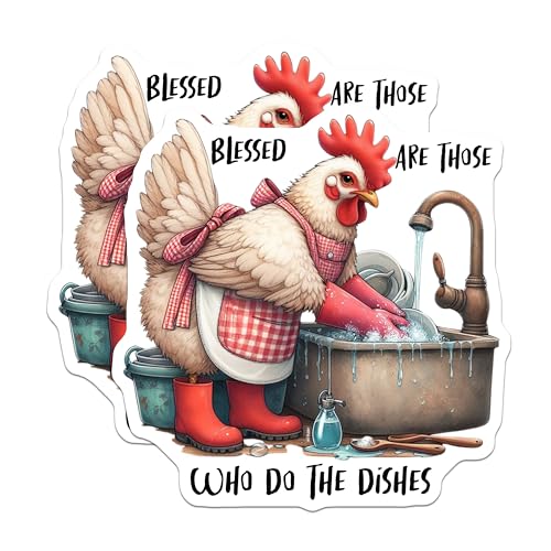 (2 Pack) Funny Chicken Stickers - Kitchen Themed Stickers - Farmhouse Decor Stickers - 5" On Longest Side - Sticks to Smooth Flat Surfaces - Made in USA - BMCS4502