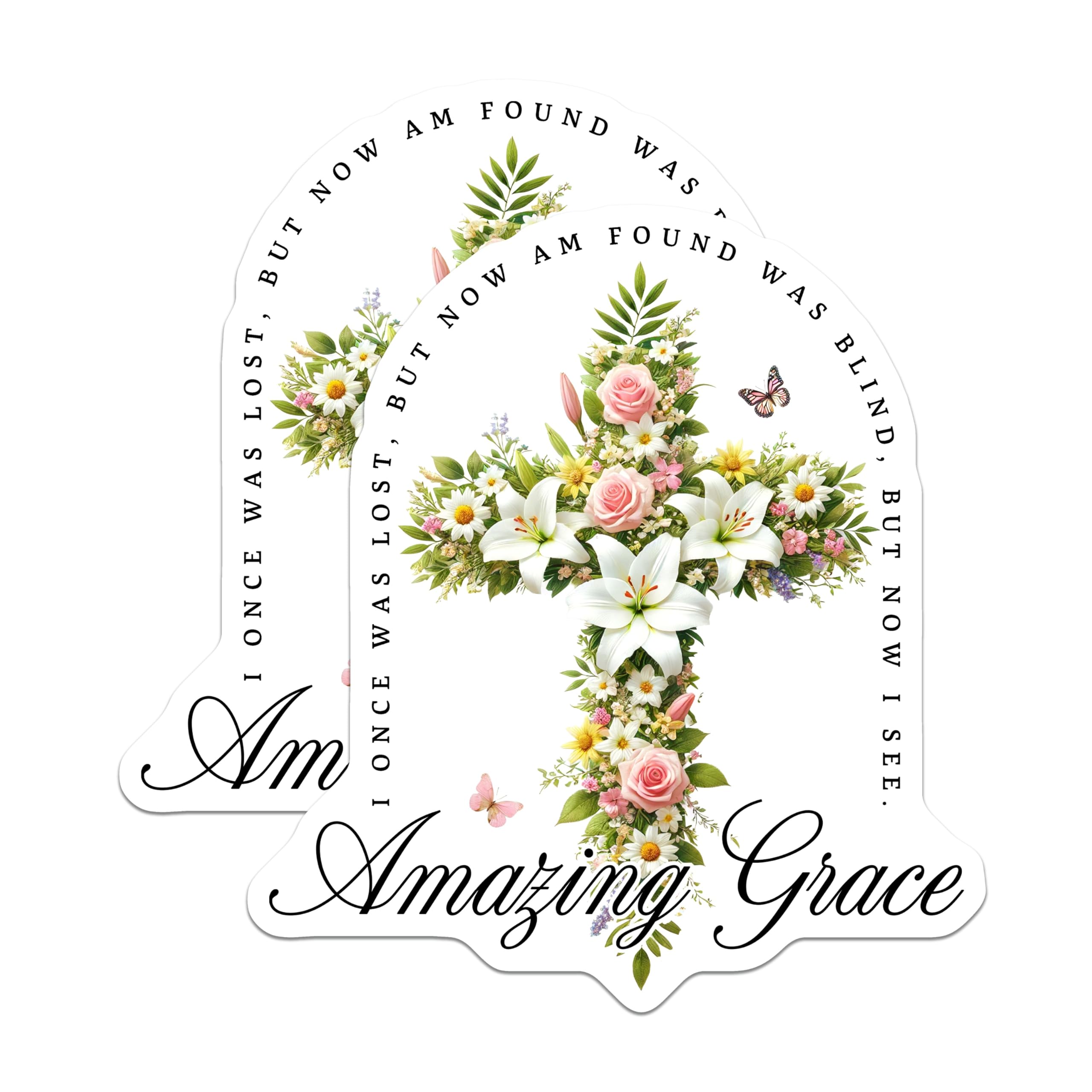 (2 Pack) Amazing Grace Magnets - Christian Floral Cross - Scripture Refrigerator Decor - 5 Inches On Longest Side - Thick Durable Magnet - Made in USA - MAG27332