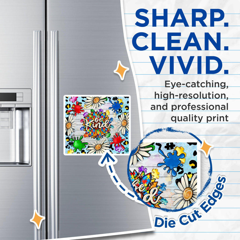 (2 Pack) Autism Awareness Magnets - Be Kind Sunflower Puzzle Piece Decor - Neurodiversity Acceptance Fridge Locker Display - 5 Inches On Longest Side - Thick Durable Magnet - Made in USA - MAG23848