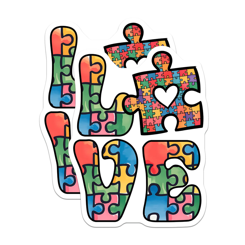 (2 Pack) Love Puzzle Stickers - Autism Awareness - 5" On Longest Side - Sticks to Smooth Flat Surfaces - Made in USA - BMCS8416 - BMCS8416