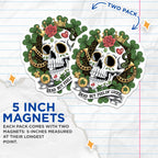 (2 Pack) Dead But Feelin Lucky Magnets - Skull ation - St Patricks Day - 5" On Longest Side - for Cars, Fridges, Toolboxes - Made in USA - MAG4394