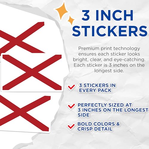 (3 Pack) Alabama Flag Decals - Southern Pride - Laptop Stickers - 3 Inches On Longest Side - Easy Peel & Apply - Made in USA - 3MCS0173