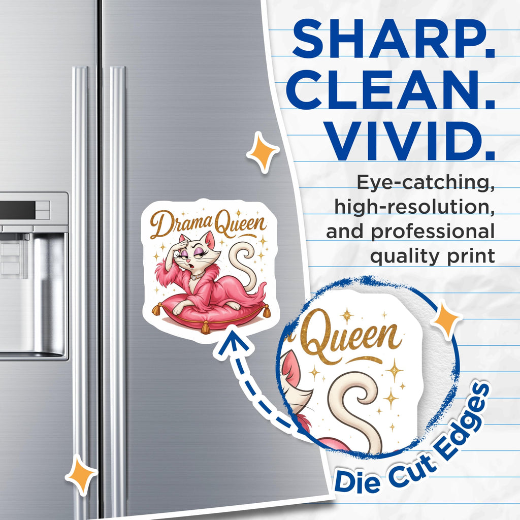 (2 Pack) Drama Queen Cat Magnets - Sassy Feline Fridge Decor - Funny Diva Refrigerator Art - 5 Inches On Longest Side - Thick Durable Magnet - Made in USA - MAG22294
