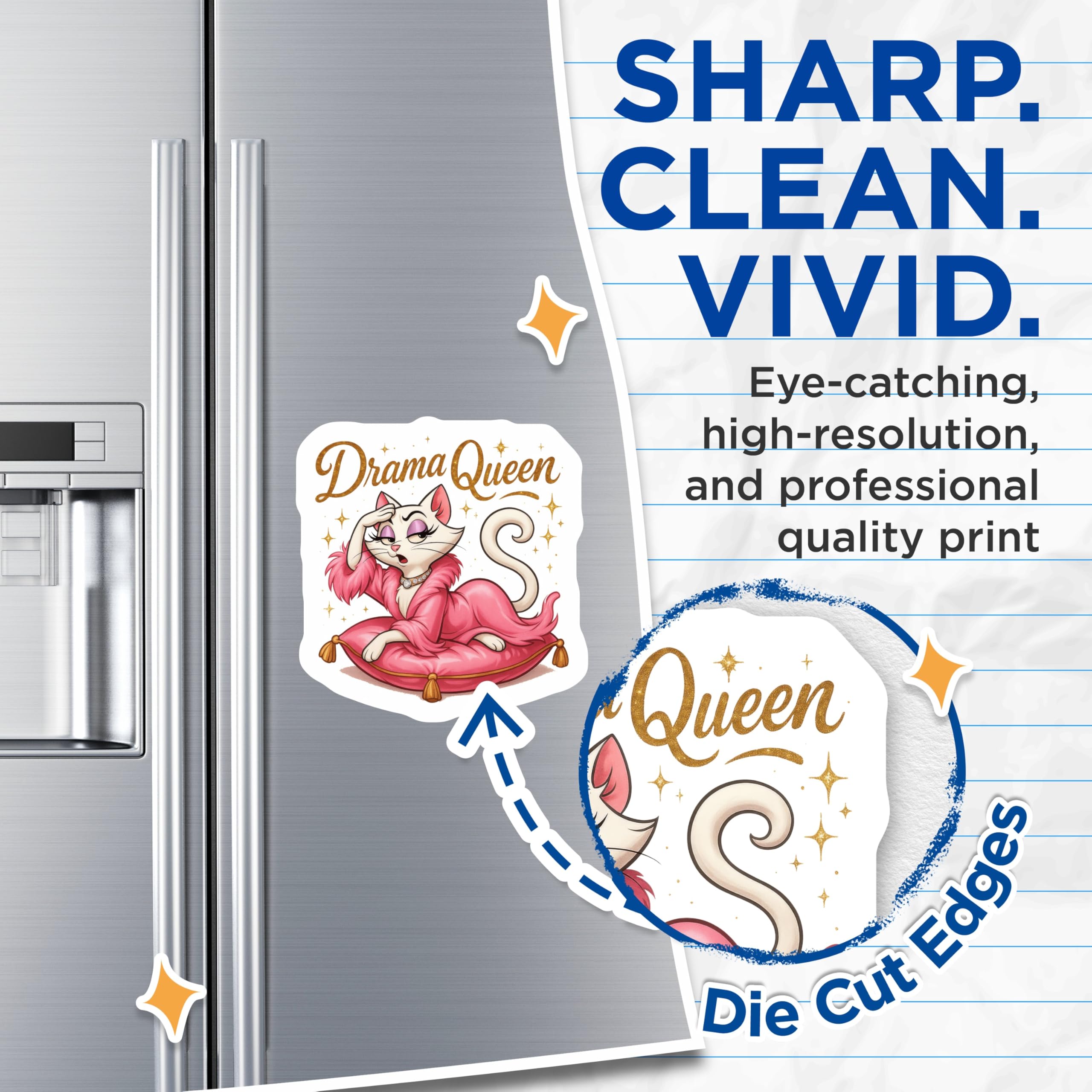 (2 Pack) Drama Queen Cat Magnets - Sassy Feline Fridge Decor - Funny Diva Refrigerator Art - 5 Inches On Longest Side - Thick Durable Magnet - Made in USA - MAG22294