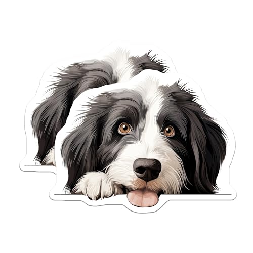 (2 Pack) Dog Face Stickers - Cute Dog Decal - Adorable Pup Illustration - 5" On Longest Side - Sticks to Smooth Flat Surfaces - Made in USA - BMCS9856