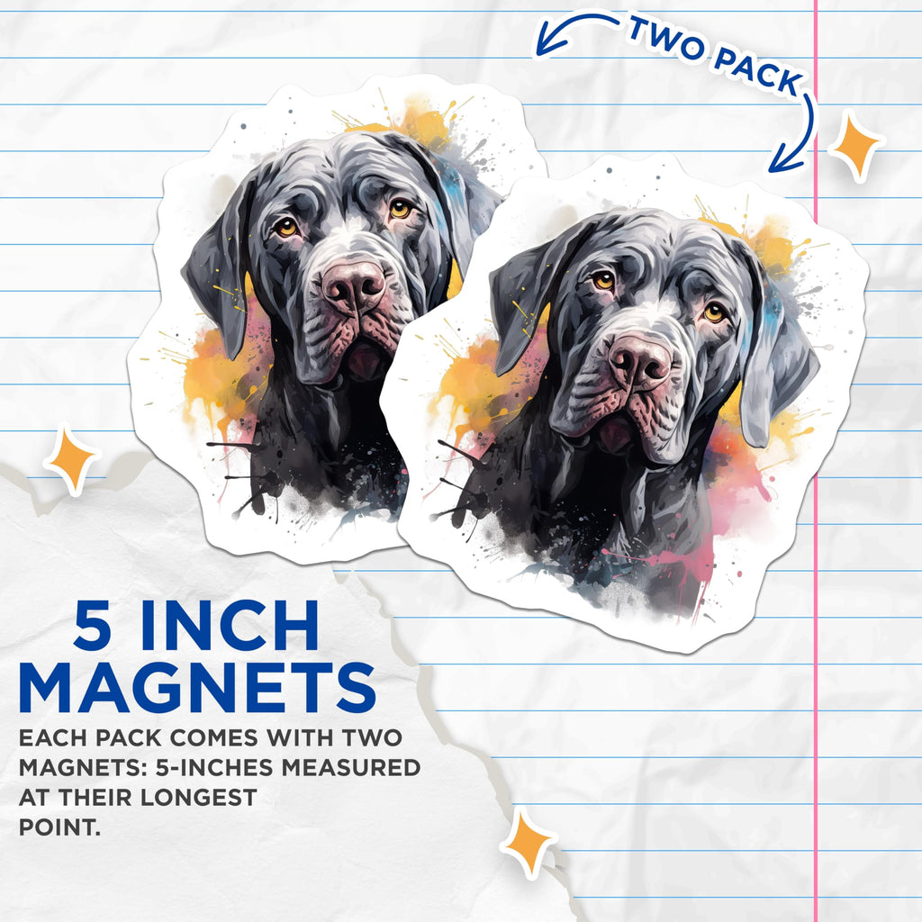 (2 Pack) Neapolitan Mastiff Magnets - Watercolor Dog Art - Large Breed Fridge Decor - Dog Mom Pet Lover - 5 Inches On Longest Side - Thick Durable Magnet - Made in USA - MAG26973
