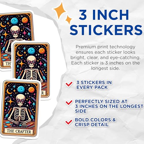 (3 Pack) Crafter Skeleton Decals - Artistic Skull Decal - Crafting Laptop Decals - 3 Inches On Longest Side - Easy Peel & Apply - Made in USA - 3MCS4142