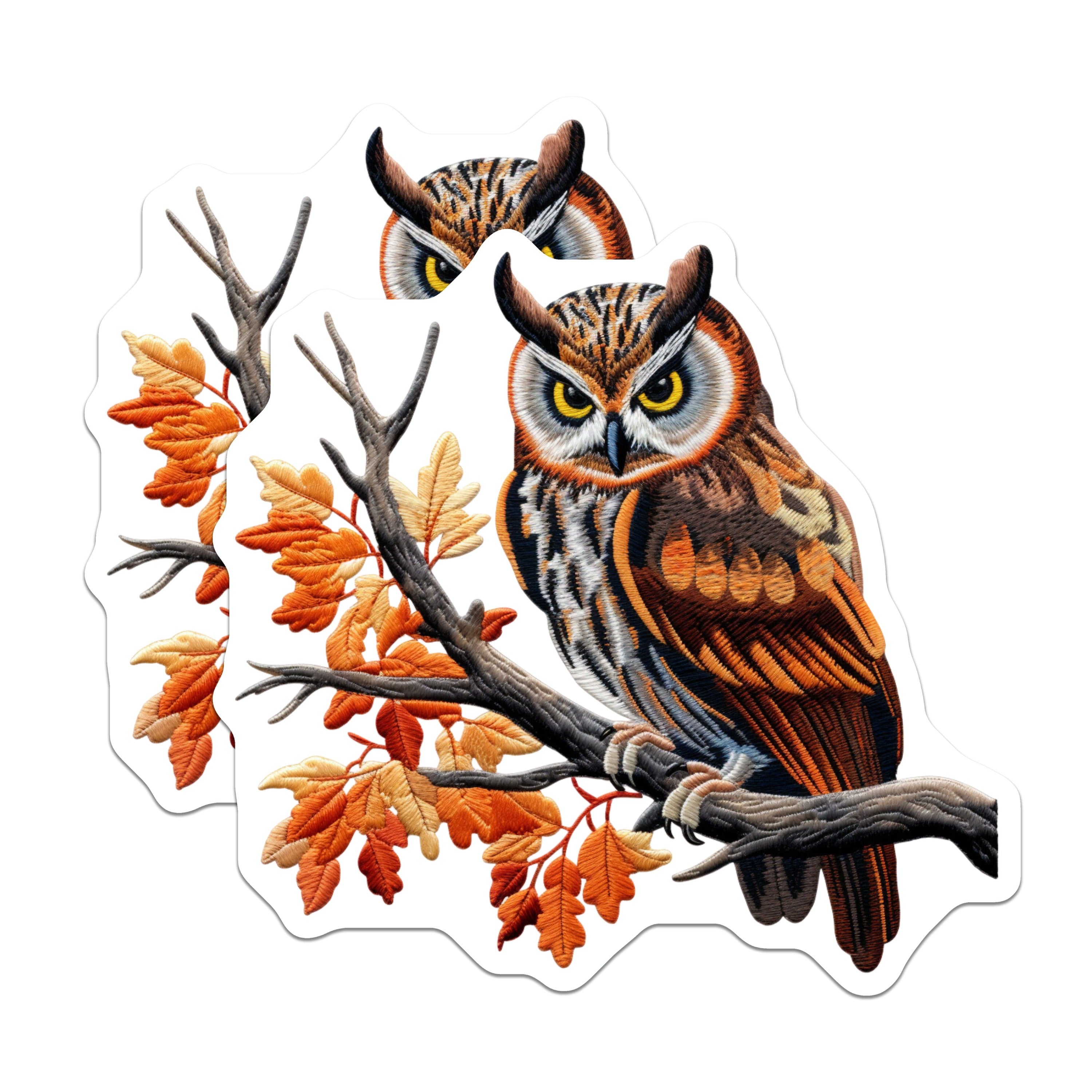 (2 Pack) Faux Embroidered Owl Magnets - Autumn Forest Branch Decor - Nature Inspired Home Accent - 5 Inches On Longest Side - Thick Durable Magnet - Made in USA - MAG36508