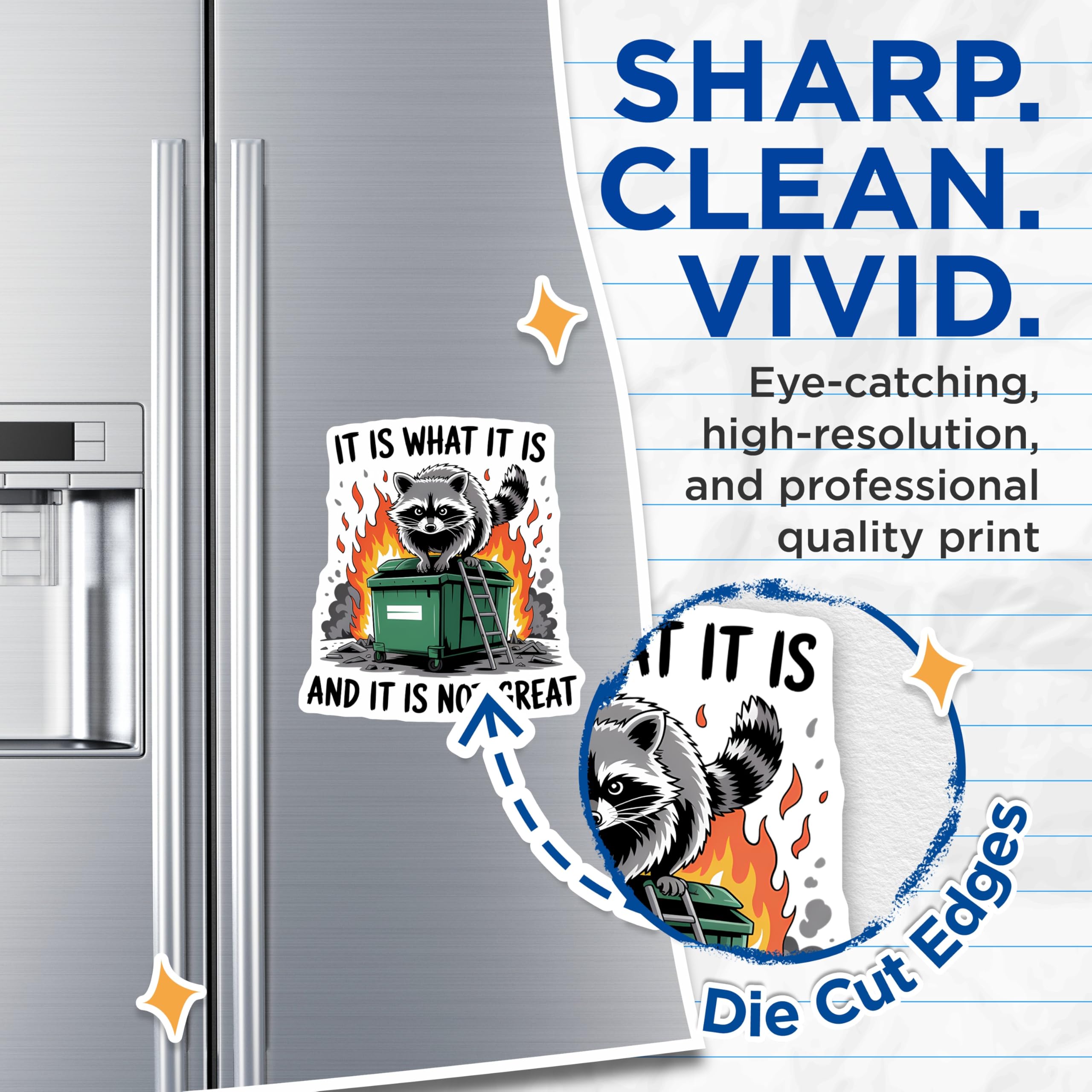 (2 Pack) Raccoon Dumpster Fire Magnets - It is What It is Meme - Funny Animal Kitchen Decor - 5 Inches On Longest Side - Thick Durable Magnet - Made in USA - MAG22419