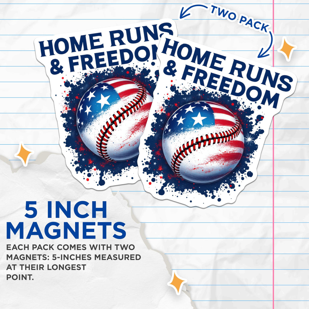 (2 Pack) American Flag Baseball Magnets - Home Runs Freedom Sports - Patriotic USA Fan Accessories - National Pride Decor - 5 Inches On Longest Side - Thick Durable Magnet - Made in USA - MAG21510