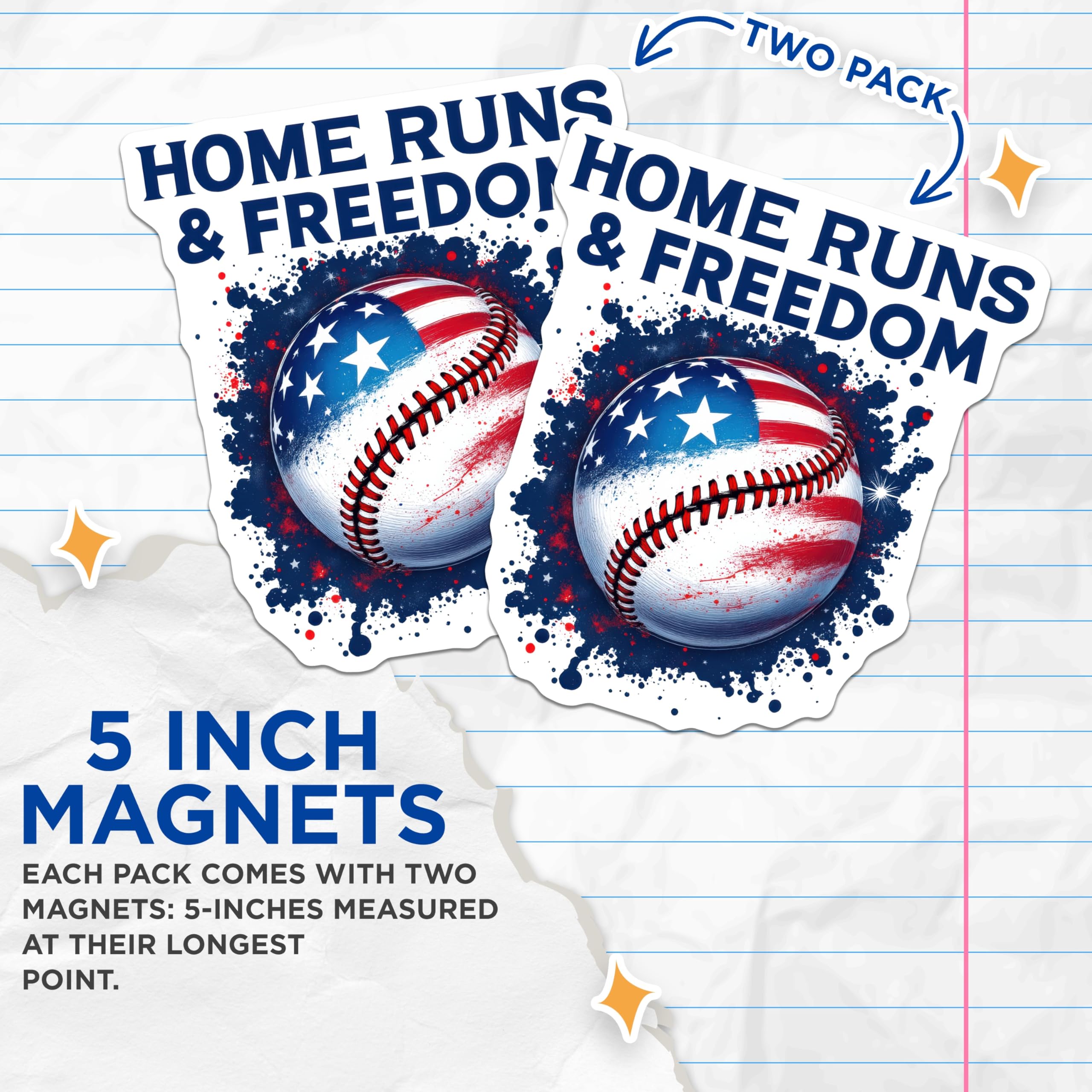 (2 Pack) American Flag Baseball Magnets - Home Runs Freedom Sports - Patriotic USA Fan Accessories - National Pride Decor - 5 Inches On Longest Side - Thick Durable Magnet - Made in USA - MAG21510