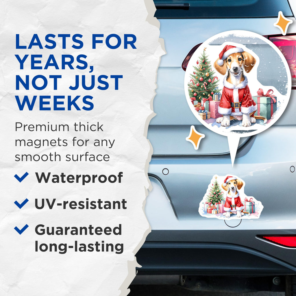 (2 Pack) Christmas Puppy Magnets - Beagle Santa Holiday Dog Decor - Cute Pet Refrigerator Magnets - 5 Inches On Longest Side - Thick Durable Magnet - Made in USA - MAG27109