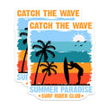 (2 Pack) Catch The Wave Surfing Magnets - Summer Paradise Beach Decor - Retro Ocean Scene - Palm Tree Surf Rider Club - 5 Inches On Longest Side - Thick Durable Magnet - Made in USA - MAG22664