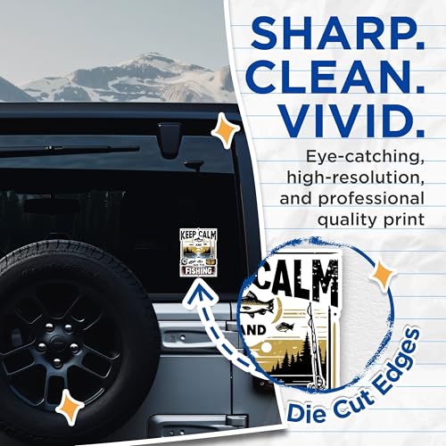(2 Pack) Keep Calm and Go Fishing Stickers - Fishing Enthusiast Stickers - Outdoor Adventure Stickers - 5" On Longest Side - Sticks to Any Smooth Flat Surface - Made in USA - BMCS2618