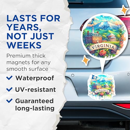 (2 Pack) Virginia State Magnets - State Souvenir - Travel Collectible - Scenic Decor - 5" On Longest Side - for Cars, Fridges, Toolboxes - Made in USA - MAG6869