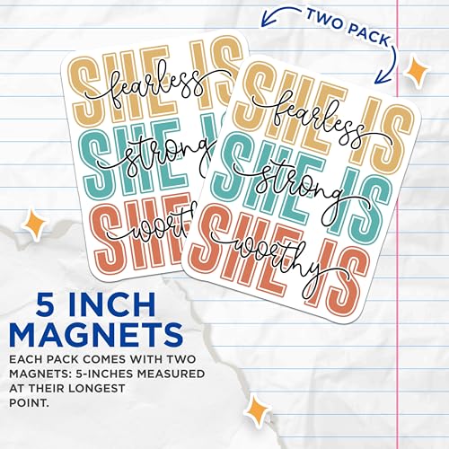 (2 Pack) Fearless Motivational Magnets - Strong Inspirational Magnets - Worthy Empowerment Magnets - 5" On Longest Side - for Cars, Refrigerators, Toolboxes, Lockers - Made in USA BMCS3076