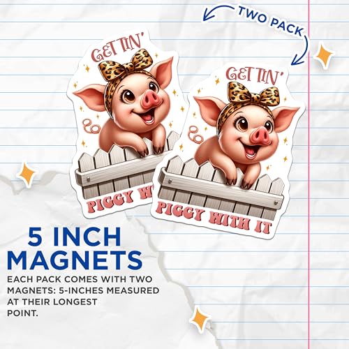 (2 Pack) Gettin Piggy with It Magnets - Cute Pig Design - Animal Lover Decor - 5" On Longest Side - for Cars, Fridges, Toolboxes - Made in USA - MAG7946