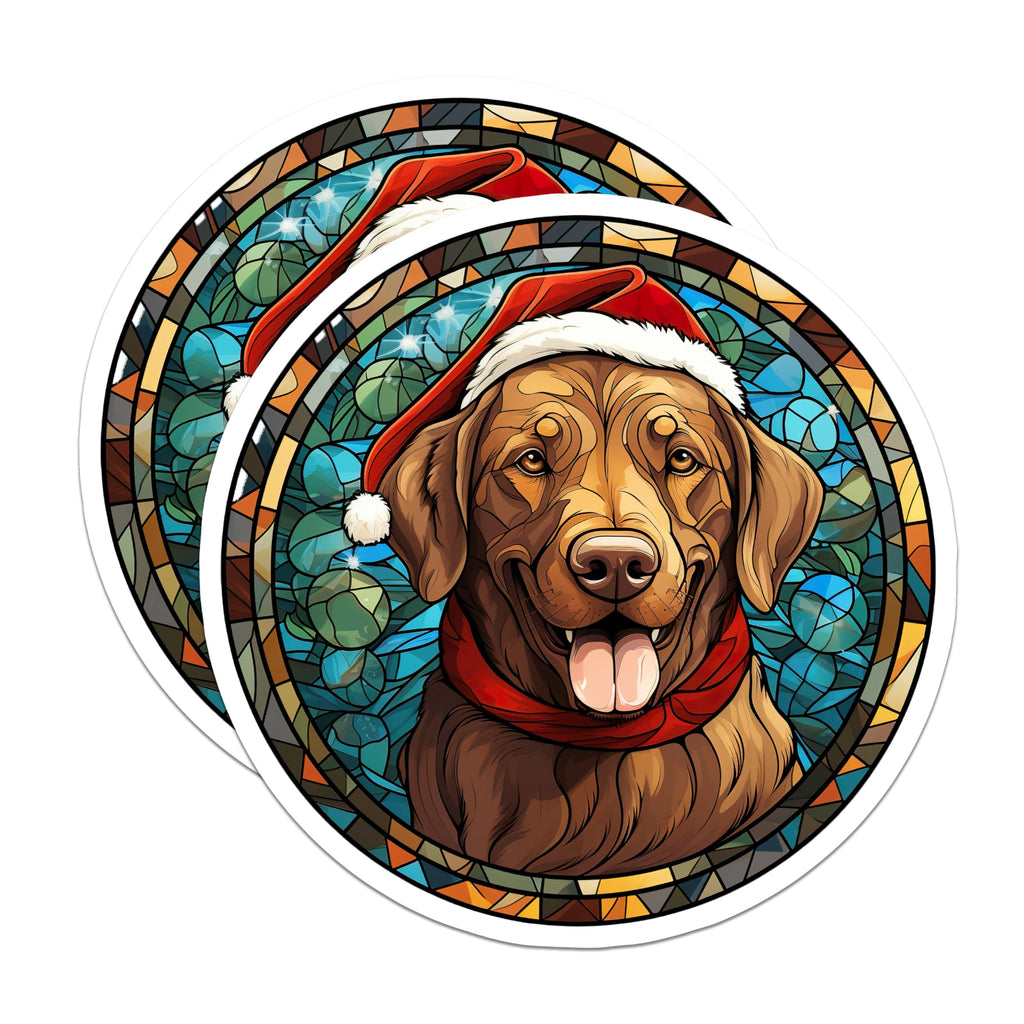 (2 Pack) Christmas Labrador Magnets - Stained Glass Dog Art - Holiday Pet Decor - 5 Inches On Longest Side - Thick Durable Magnet - Made in USA - MAG29269