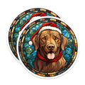 (2 Pack) Christmas Labrador Magnets - Stained Glass Dog Art - Holiday Pet Decor - 5 Inches On Longest Side - Thick Durable Magnet - Made in USA - MAG29269