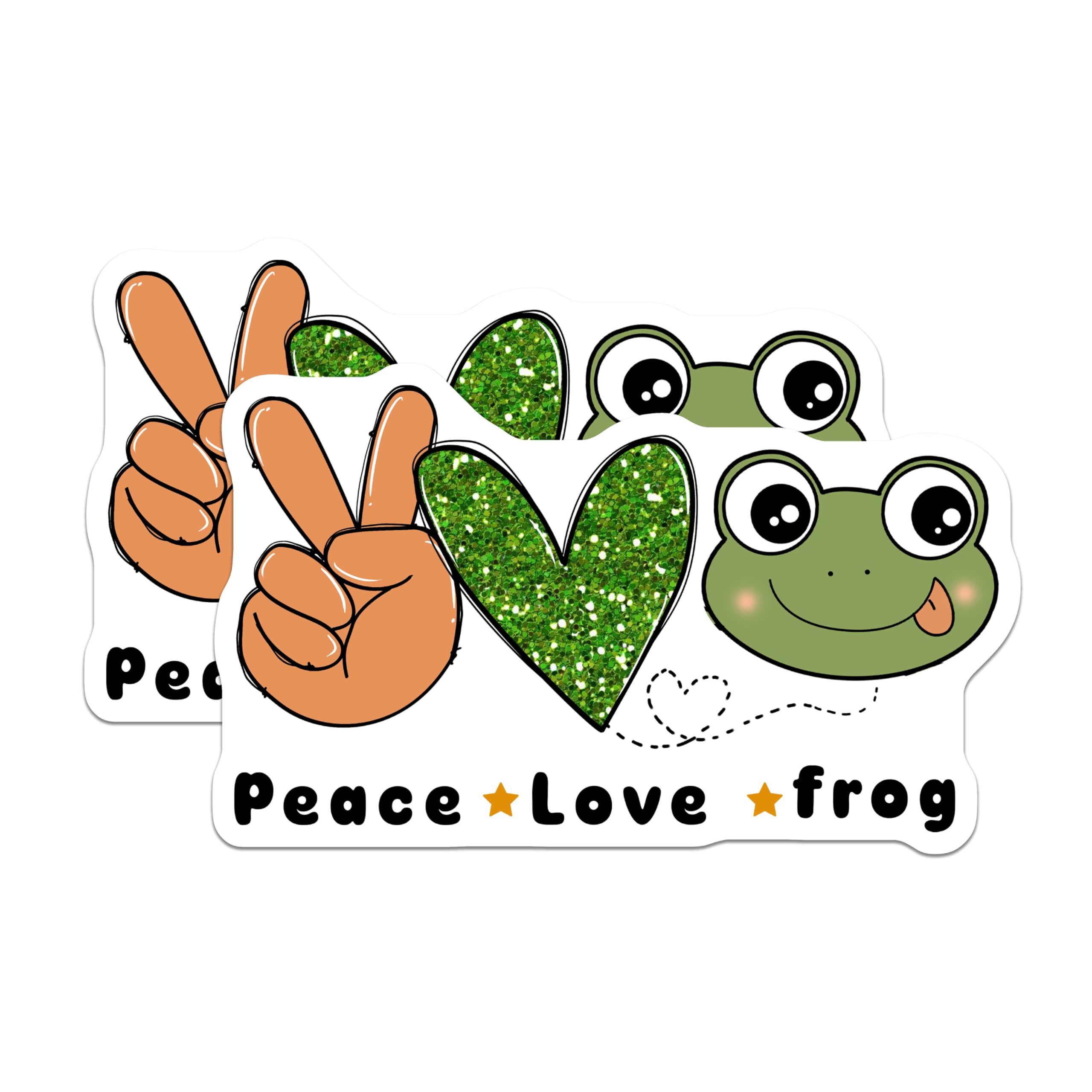 (2 Pack) Peace Love Frog Stickers - Cute Frog Design - Adorable Animal Decals for Notebook Water Bottle Phone Case - 5" On Longest Side - Sticks to Smooth Flat Surfaces - Made in USA - BMCS6736