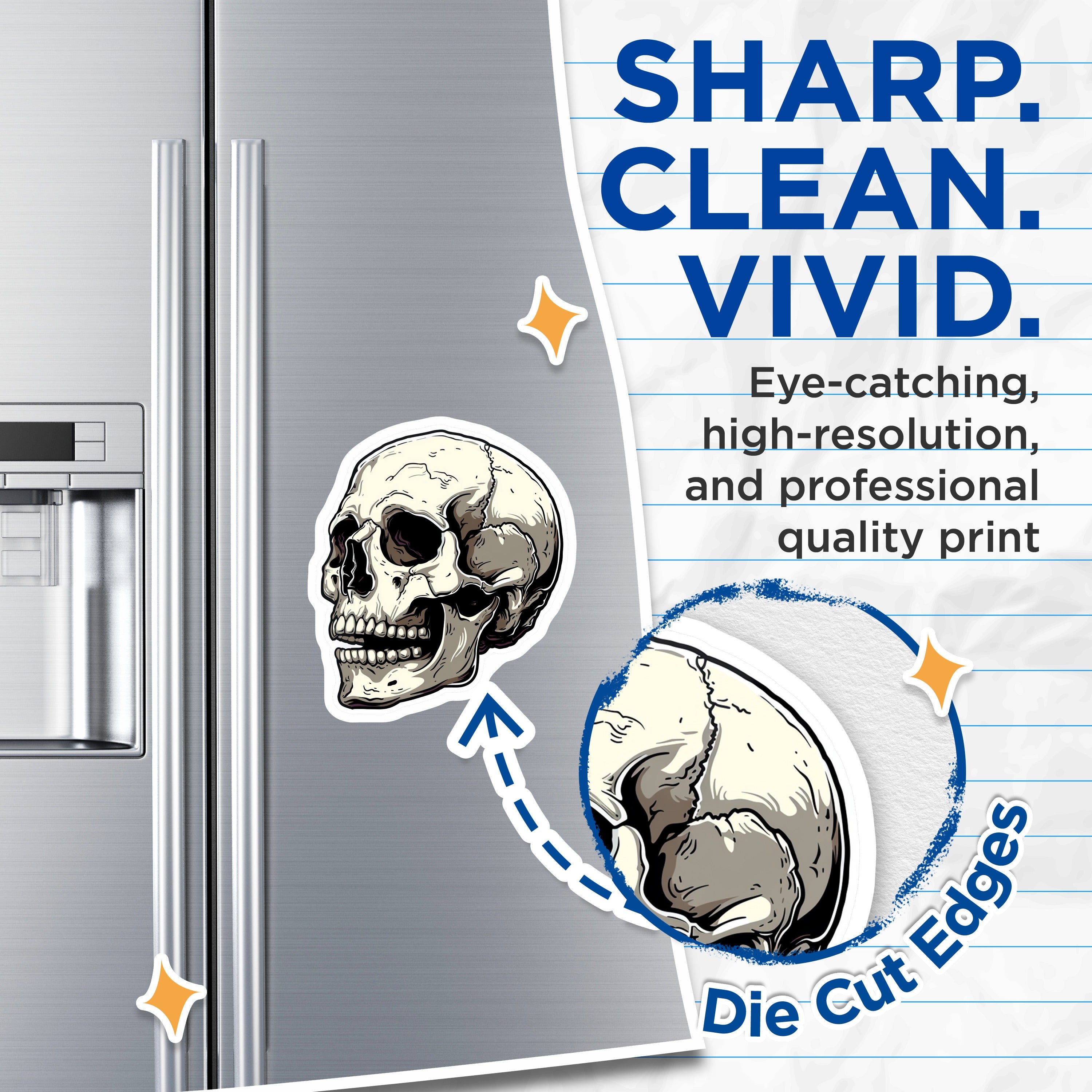 (2 Pack) Gothic Skull Magnets - Halloween Fridge Decor - Alternative Home Style - 5 Inches On Longest Side - Thick Durable Magnet - Made in USA - MAG38113