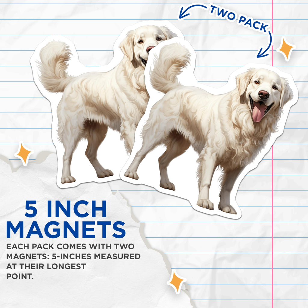 (2 Pack) Golden Retriever Magnets - English Cream Dog Breed Art - Happy Canine Pet Refrigerator Display - 5 Inches On Longest Side - Thick Durable Magnet - Made in USA - MAG23406
