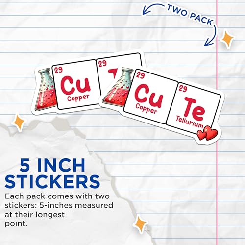 (2 Pack) Cute Element Stickers - Science Chemistry - Fun Nerdy Design - 5" On Longest Side - Sticks to Smooth Flat Surfaces - Made in USA - BMCS8024