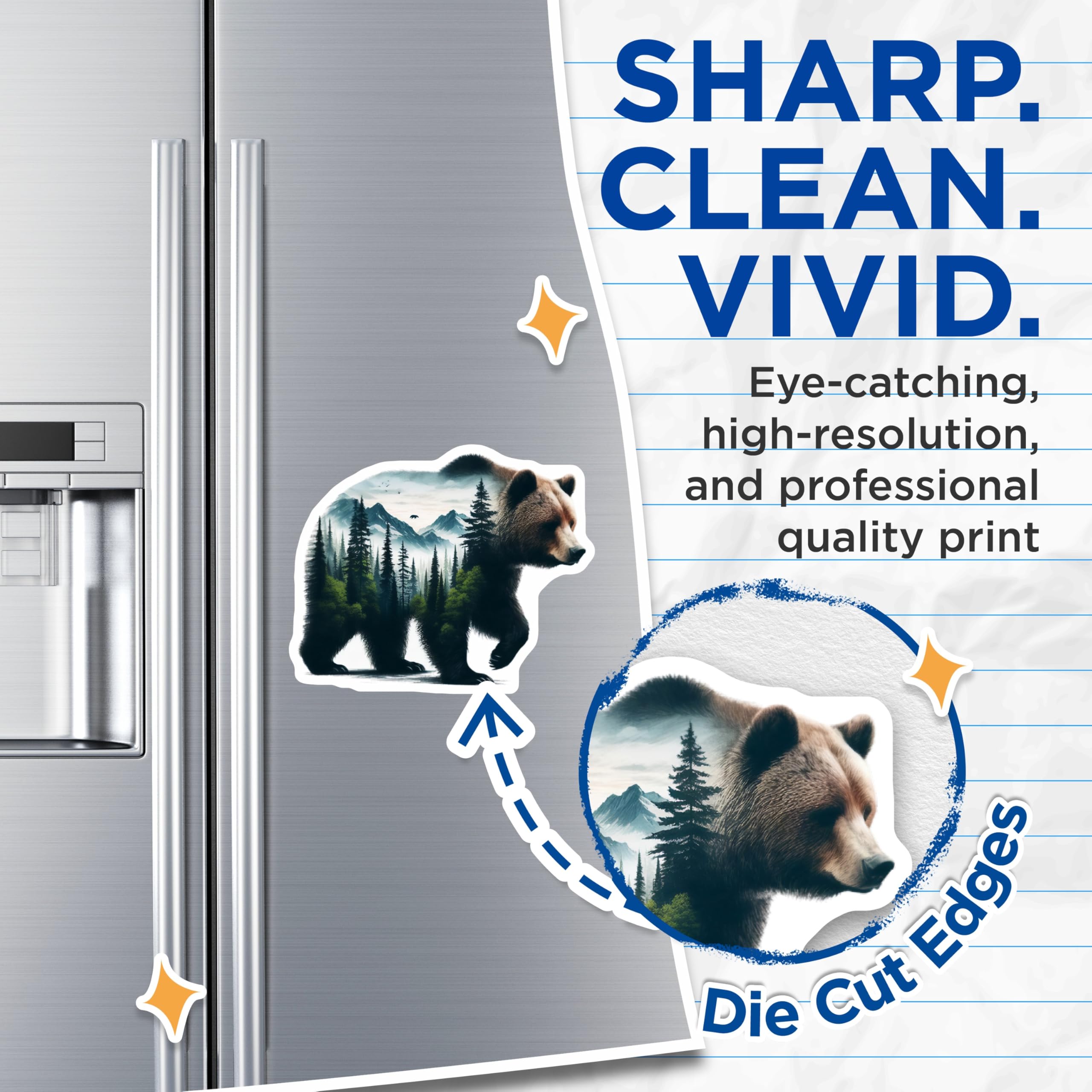 (2 Pack) Bear Magnets - Grizzly Bear Art - Mountain Landscape Fridge Magnets - 5" On Longest Side - Premium Magnet - for Cars, Refrigerators, Toolboxes, Lockers - Made in USA - MAG14156
