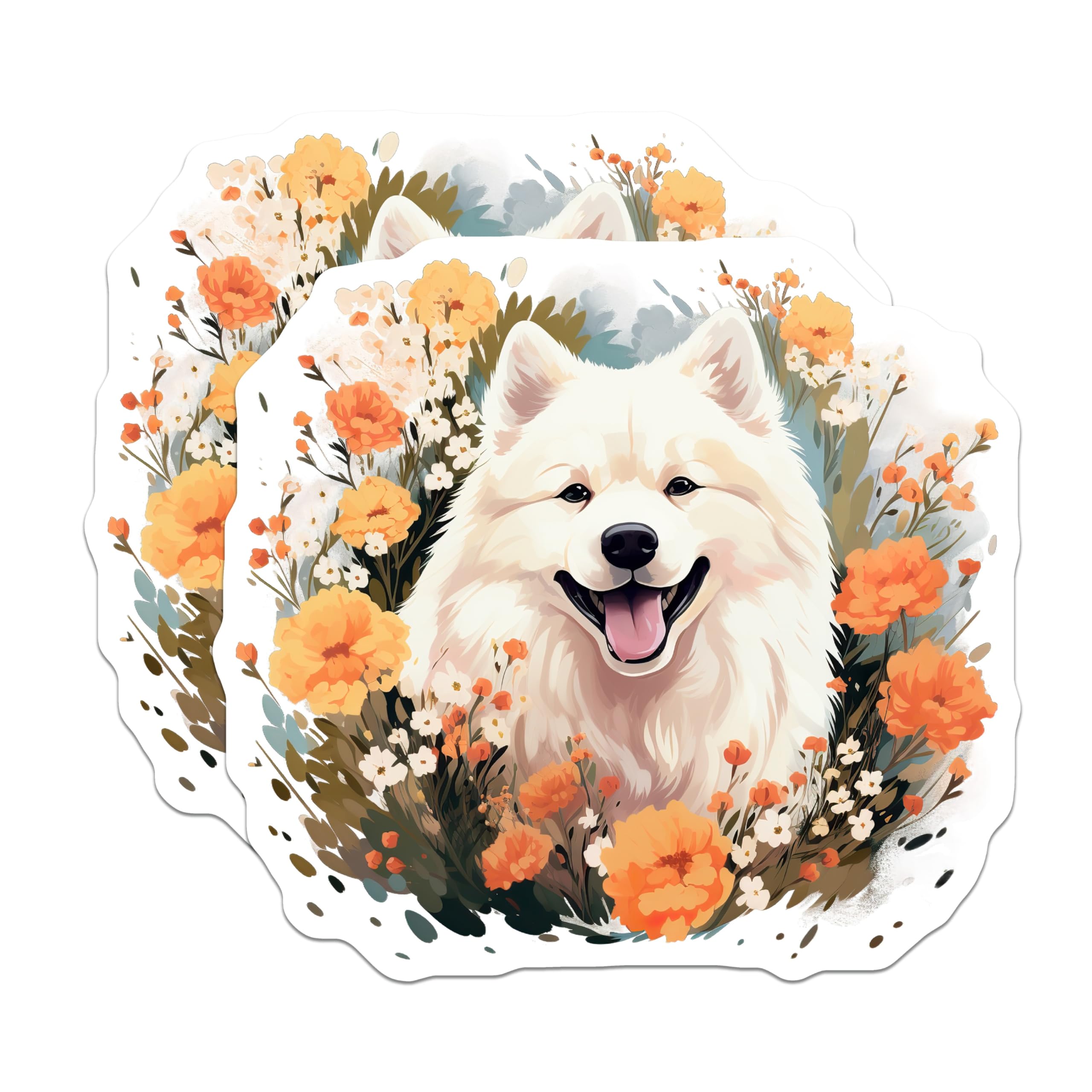 (2 Pack) Samoyed Dog Magnets - Floral Pet Decor - Dog Mom Accessory - 5 Inches On Longest Side - Thick Durable Magnet - Made in USA - MAG25409