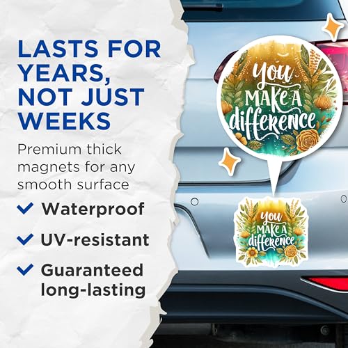 (2 Pack) Inspirational Quote Magnets - You Make A Difference - Motivational ations - Uplifting Home - 5" On Longest Side - for Cars, Fridges, Toolboxes - Made in USA - MAG4431