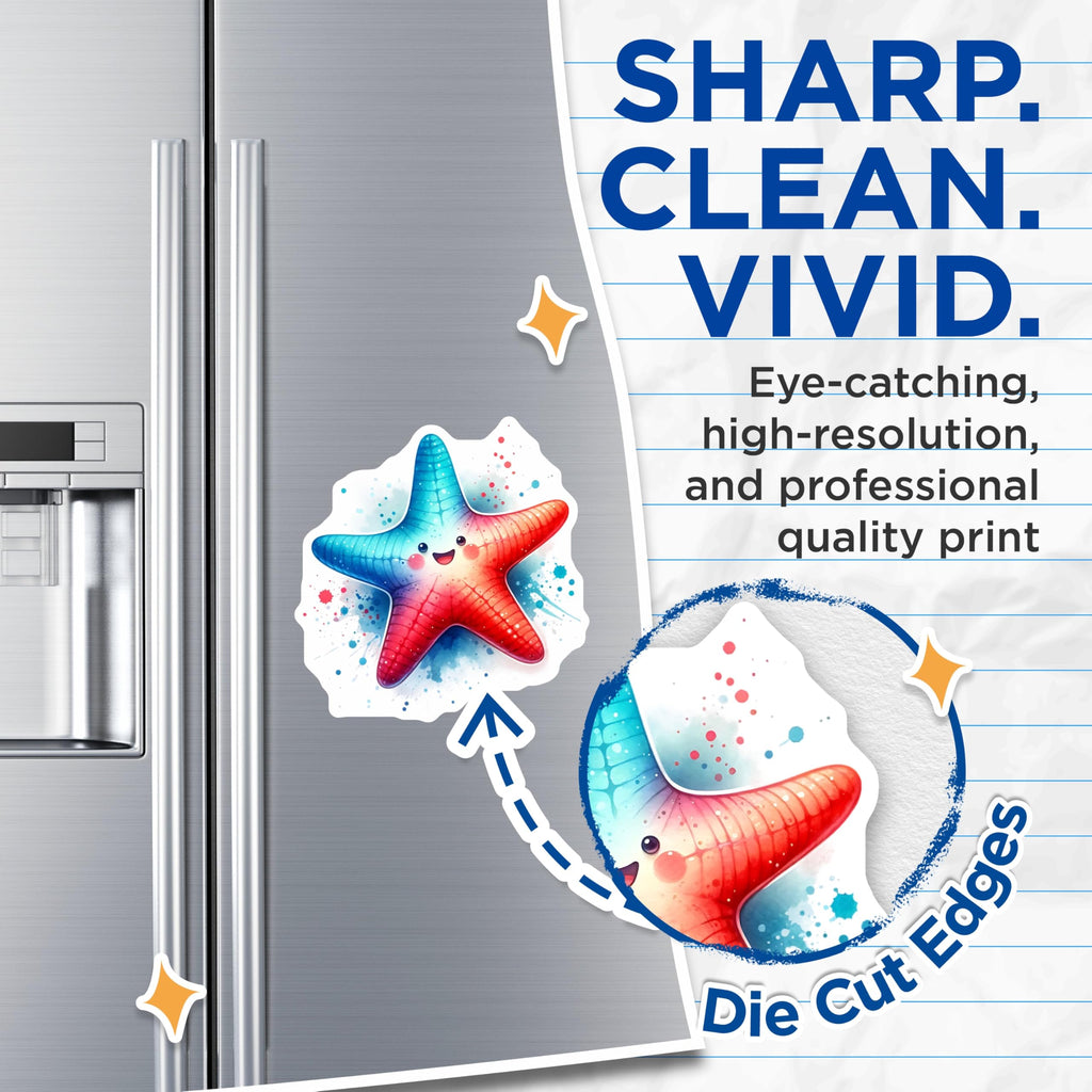 (2 Pack) Starfish Magnets - Cute Smiling Starfish - Fridge Decor Refrigerator Magnets - 5" On Longest Side - Premium Magnet - for Cars, Refrigerators, Toolboxes, Lockers - Made in USA - MAG14195