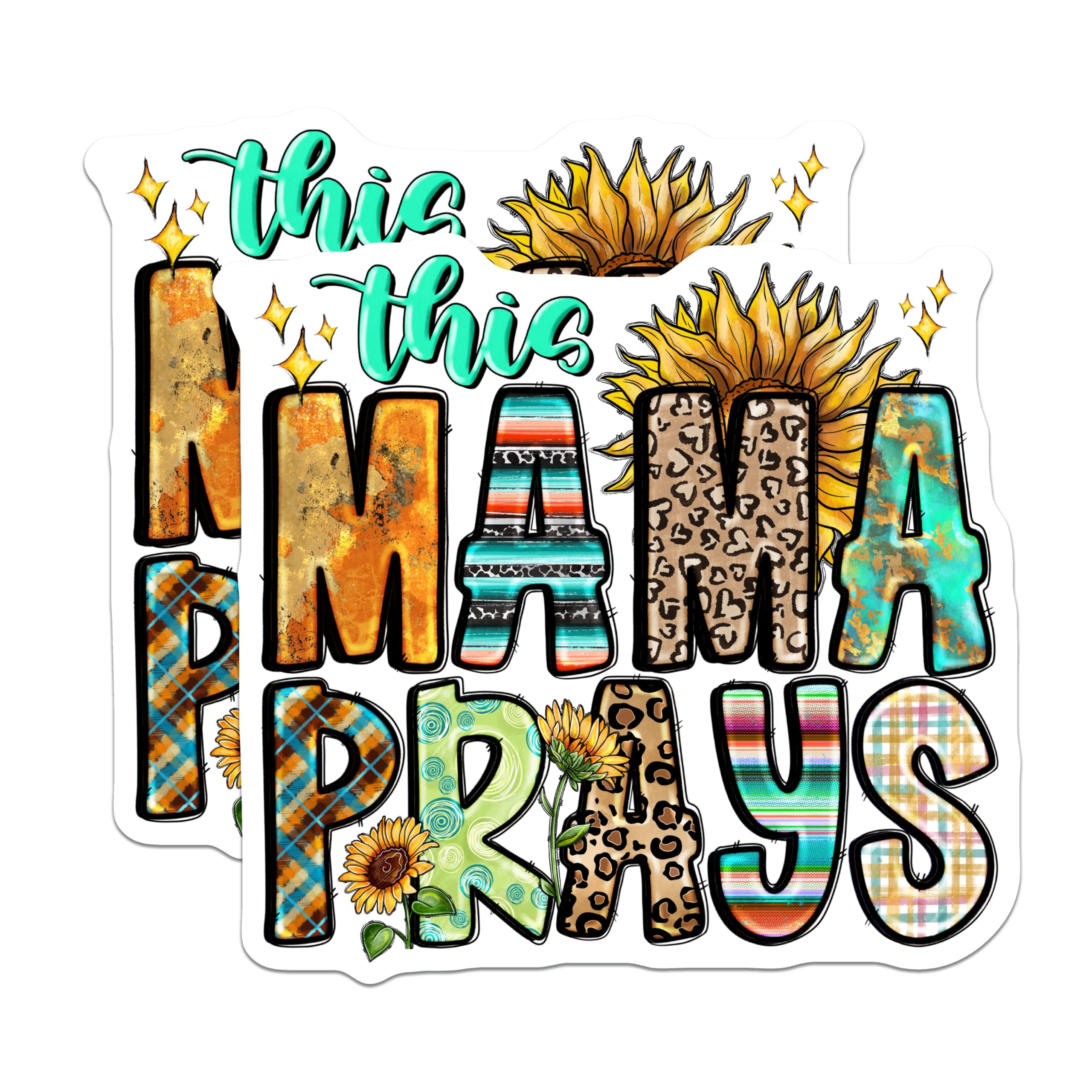 (2 Pack) This Mama Prays Magnets - Christian Mom Faith Decor - Southern Mama Prayer Warrior - Sunflower Western Boho Magnet - 5 Inches On Longest Side - Thick Durable Magnet - Made in USA - MAG27573