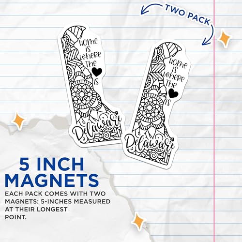 (2 Pack) Home is Where The Heart is Magnets Magnets - Delaware - State Pride - 5" On Longest Side - Made in USA - Sticks to Refrigerators & Metal Surfaces - MAG9106