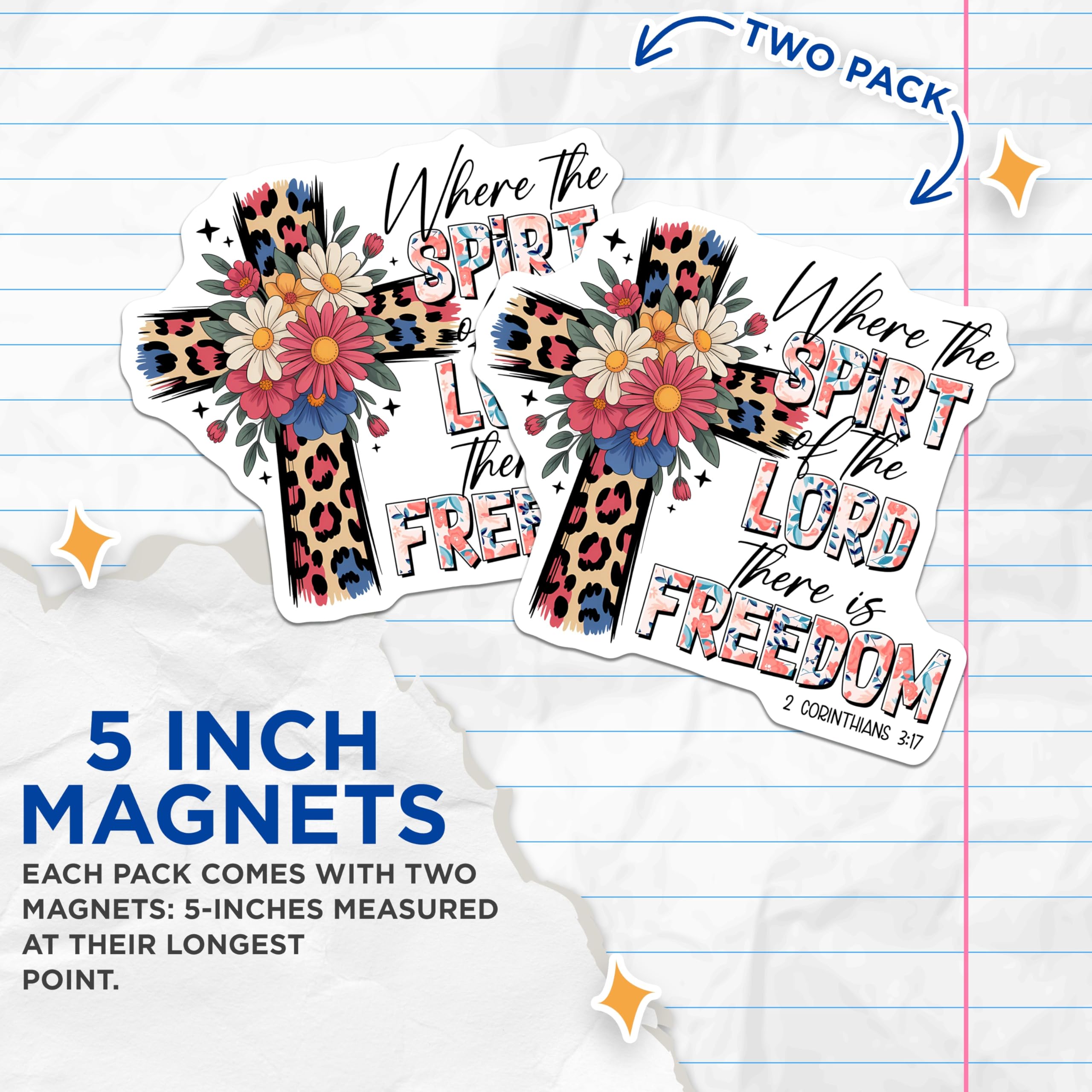 (2 Pack) Christian Verse Magnets - Floral Cross Home Decor - Inspirational Fridge Magnets - 5" On Longest Side - Premium Magnet - for Cars, Refrigerators, Toolboxes, Lockers - Made in USA - MAG14909