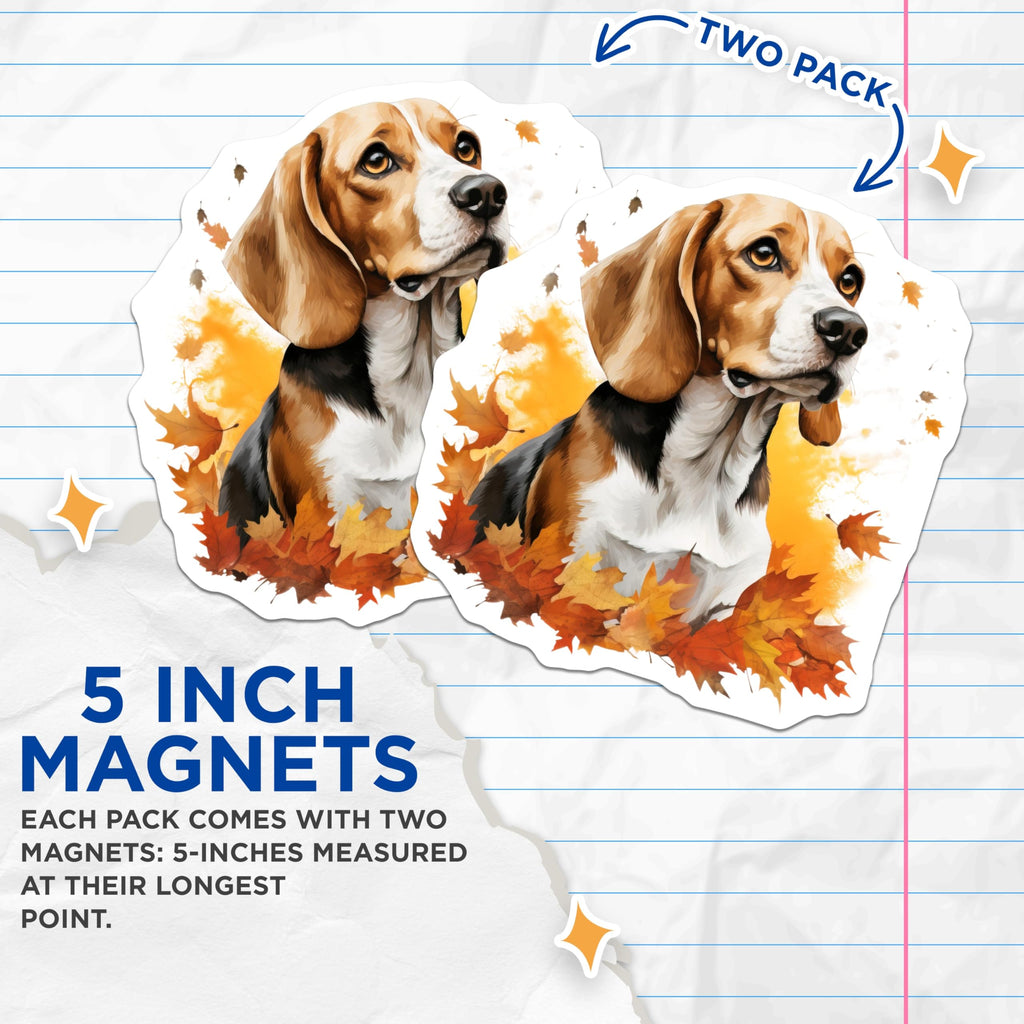 (2 Pack) Beagle Dog Autumn Leaf Magnets - Fall Decor Kitchen Accessories - Pet Lover Refrigerator Art - 5 Inches On Longest Side - Thick Durable Magnet - Made in USA - MAG28064