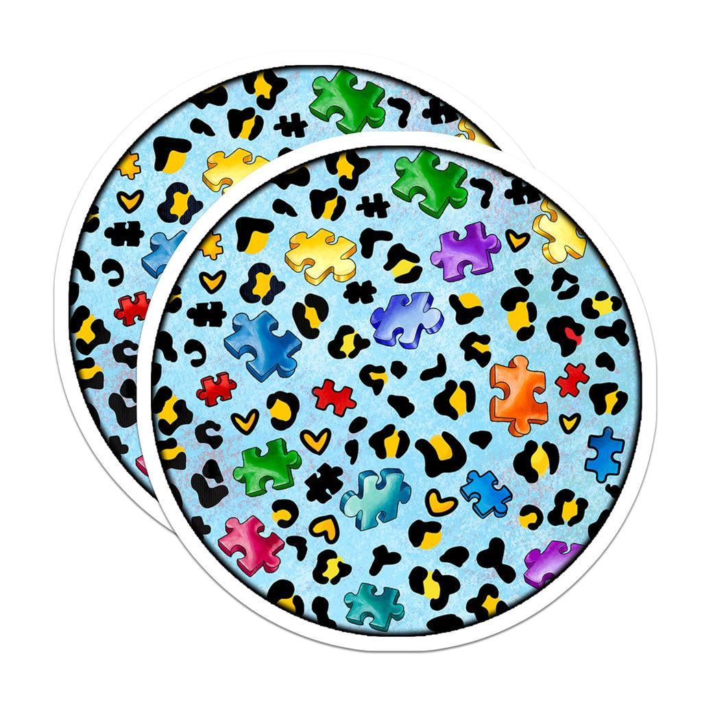 (2 Pack) Autism Awareness Magnets - Puzzle Piece Leopard Print - Neurodiversity Support Decor - 5 Inches On Longest Side - Thick Durable Magnet - Made in USA - MAG27780
