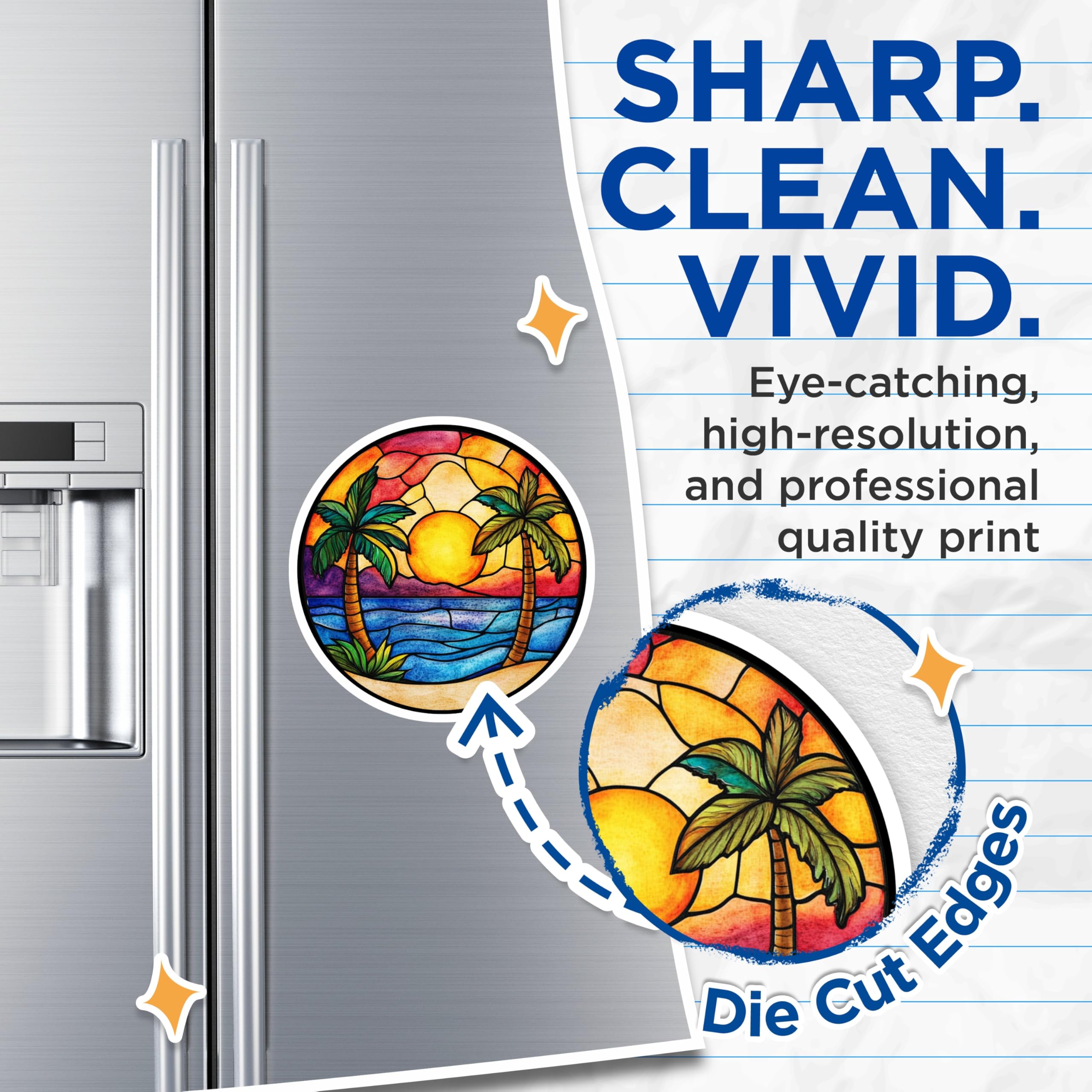 (2 Pack) Stained Glass Sunset Magnets - Tropical Beach Scene - Vacation Vibe Decor - 5 Inches On Longest Side - Thick Durable Magnet - Made in USA - MAG28803