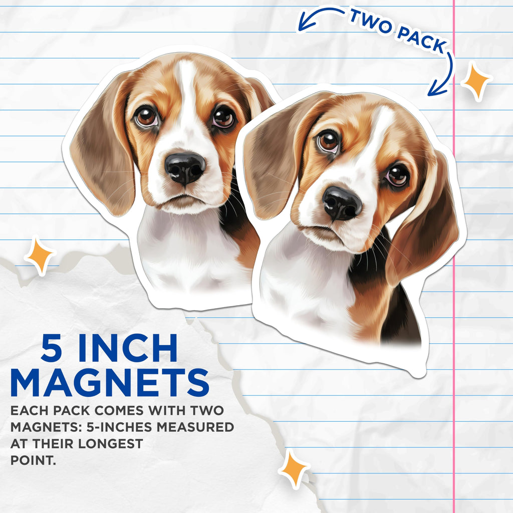 (2 Pack) Charming Beagle Puppy Magnets - Adorable Dog Pet Owner Home Decor - Canine Lover Refrigerator Display Piece - 5 Inches On Longest Side - Thick Durable Magnet - Made in USA - MAG24729