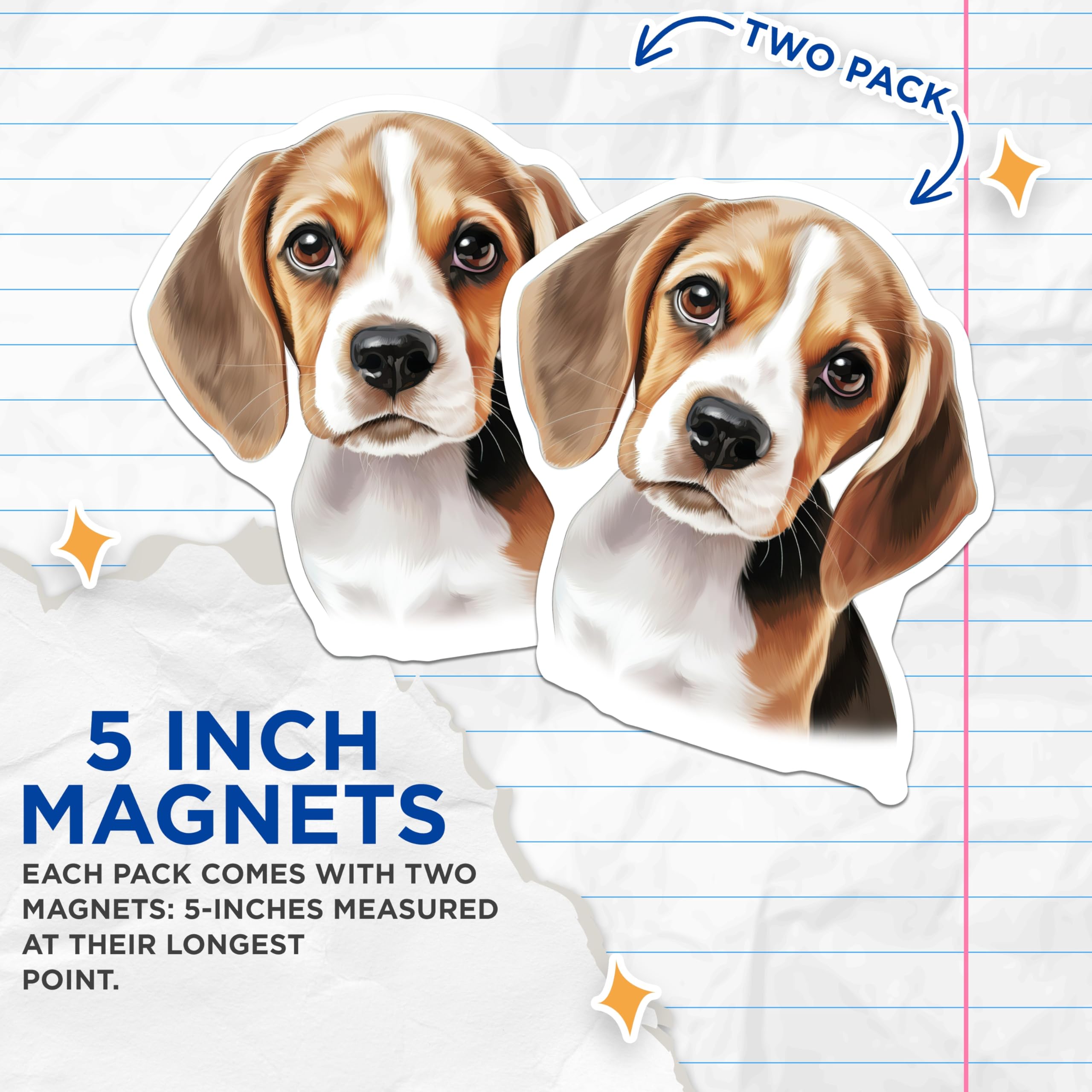 (2 Pack) Charming Beagle Puppy Magnets - Adorable Dog Pet Owner Home Decor - Canine Lover Refrigerator Display Piece - 5 Inches On Longest Side - Thick Durable Magnet - Made in USA - MAG24729
