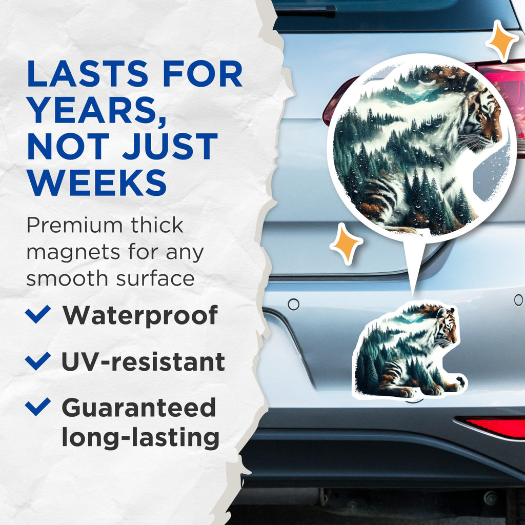 (2 Pack) Tiger Magnets - Forest Animals - Nature Inspired Home Decor - 5" On Longest Side - Premium Magnet - for Cars, Refrigerators, Toolboxes, Lockers - Made in USA - MAG14555