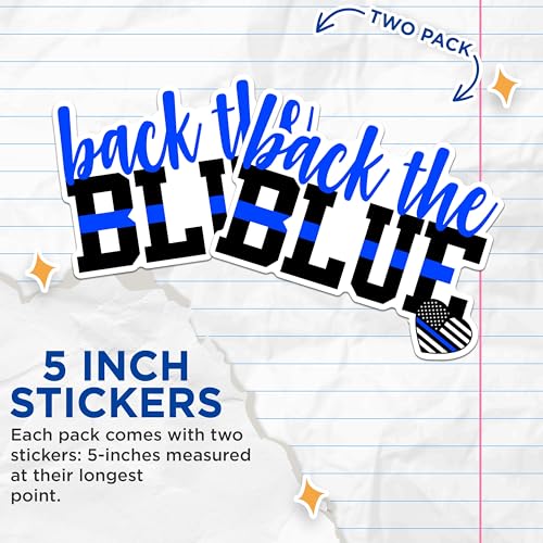 (2 Packs) Back The Blue Stickers - Support Police Policeman Family Wife Support Decals - 5 Inches On Longest Side - Premium Vinyl Decal - Sticks to Any Smooth Flat Surface - Made in USA - BMCS2441