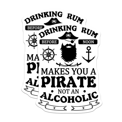 (2 Pack) Drinking Rum Stickers - Pirate Humor - Alcoholic Joke Decal - 5" On Longest Side - Sticks to Smooth Flat Surfaces - Made in USA - BMCS8714