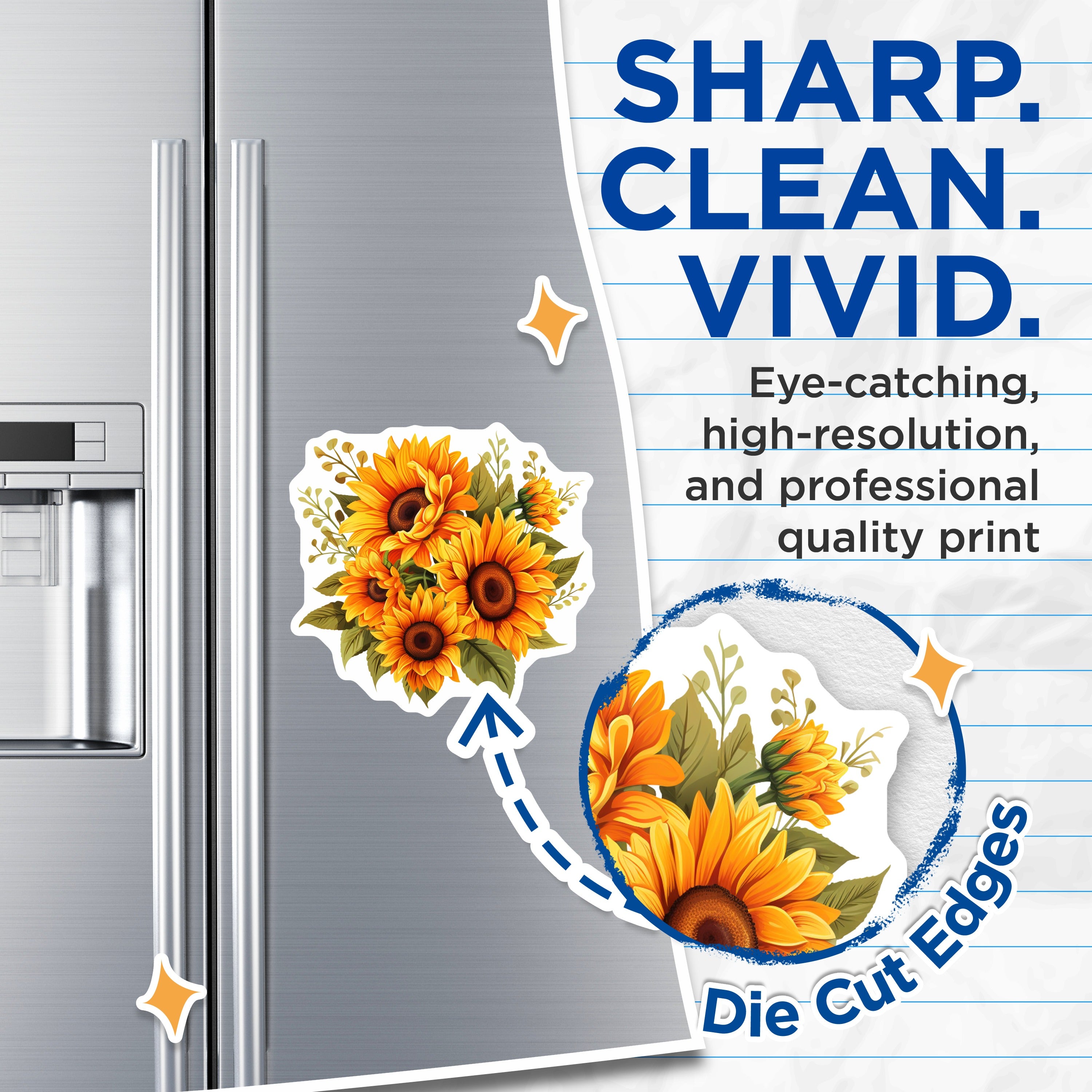 (2 Pack) Sunflower Magnets - Rustic Floral Decor - Kitchen Refrigerator Accent - 5 Inches On Longest Side - Thick Durable Magnet - Made in USA - MAG38931
