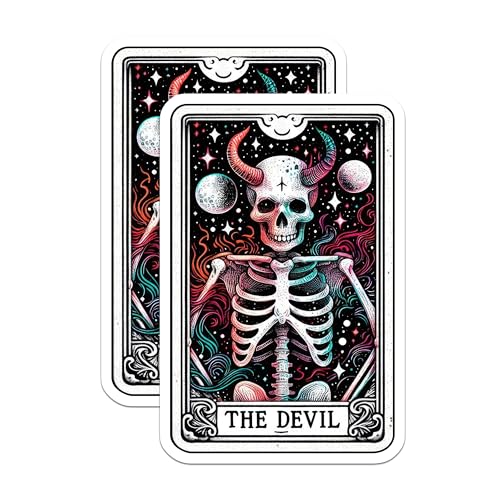 (2 Pack) Tarot Card Stickers - The Devil Card Stickers - Skeleton Art Stickers - Occult Stickers - Gothic Skull Stickers - 5" On Longest Side - Sticks to Smooth Flat Surfaces - Made in USA - BMCS5385