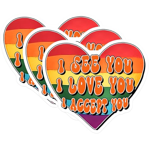 (3 Pack) Rainbow Pride Heart Decals - LGBT Positive Affirmation - Acceptance Inclusion Sticker - 3 Inches On Longest Side - Easy Peel & Apply - Made in USA - 3MCS7043