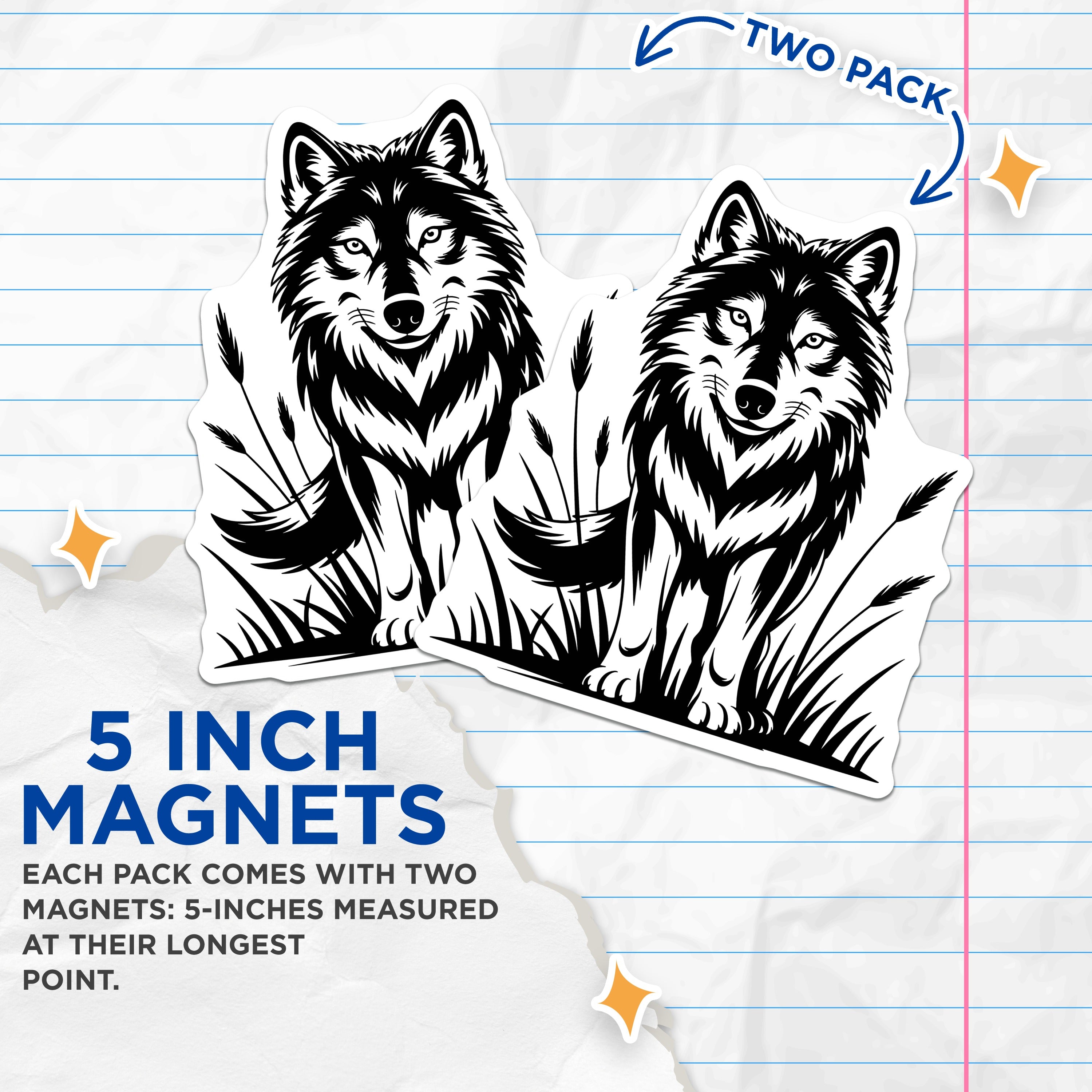 (2 Pack) Forest Wolf Magnets - Wildlife Decor - Woodland Animal Art - Nature Lover - Fridge Cabinet Magnets - 5 Inches On Longest Side - Thick Durable Magnet - Made in USA - MAG36342